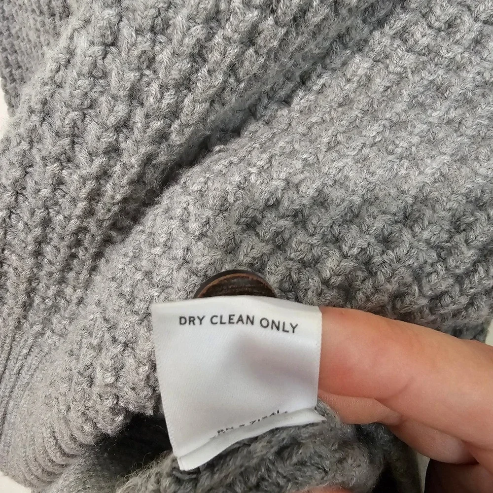 LL Bean Signature Mens Sweater Large Gray Merino Cashmere Shawl Chunky Knit Prep